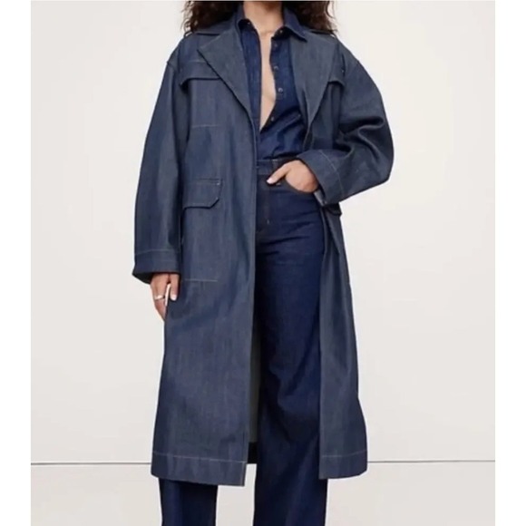 Banana Republic Jackets & Blazers - Banana Republic Denim Trench Coat Indigo Blue Belted‎ Duster Medium Boho NWT